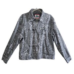 Killer Acid Indie Grey All Over Print Cartoon Graphic Work Jacket Full Zip M